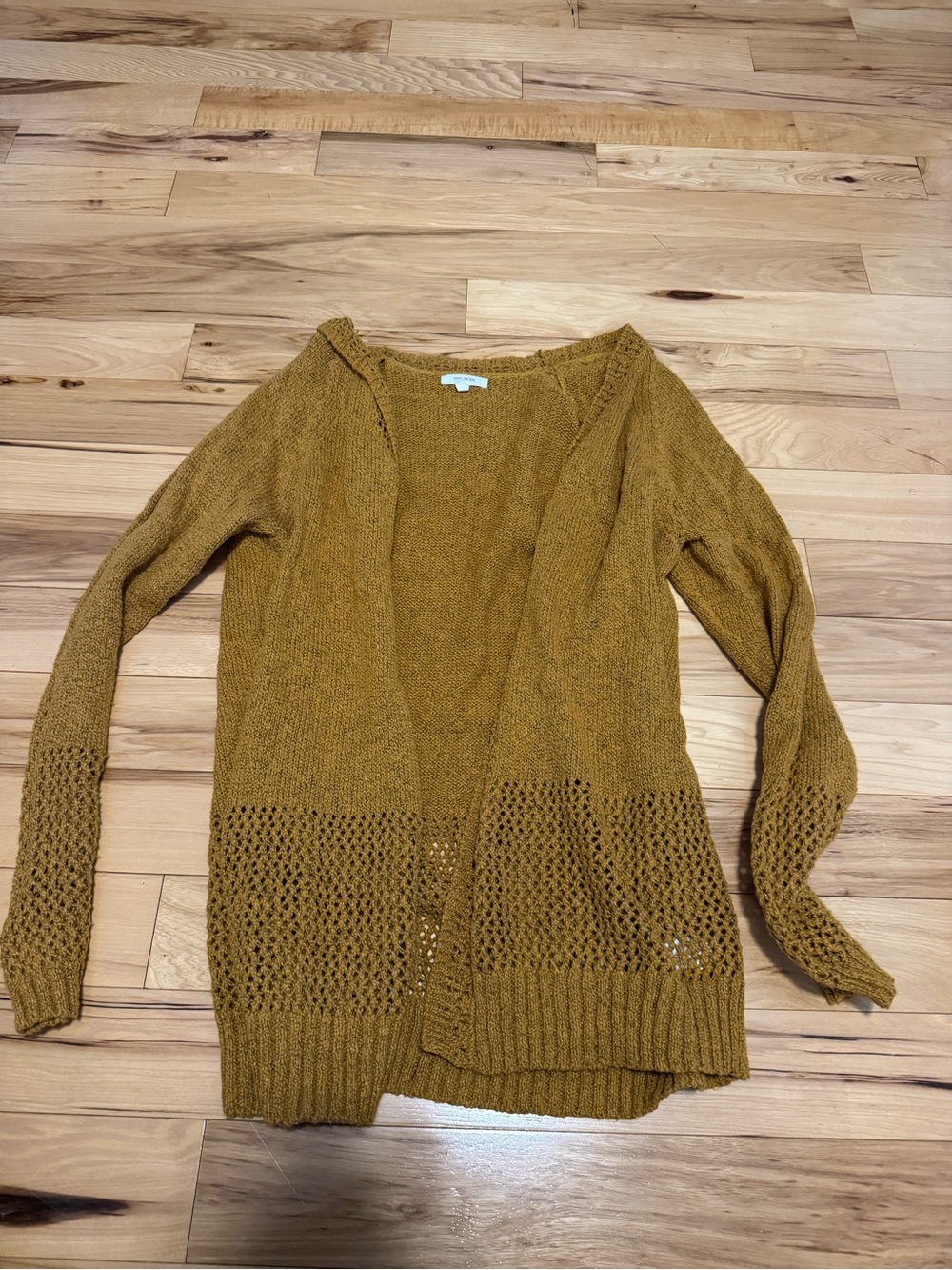 Maurices Mustard Open-Knit Open-Front Cardigan